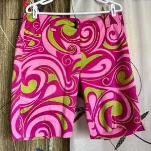 Loudmouth Pink and Green Bermuda Shorts with Psychedelic Swirls - Sz 8